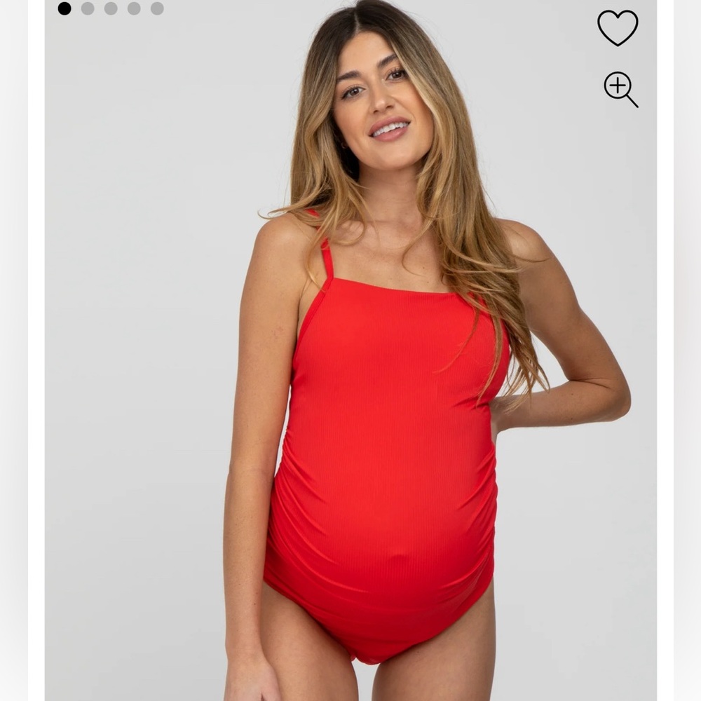 Pinkblush Red Ribbed One-Piece Maternity Swimsuit